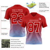 Custom Red Light Blue-White Authentic Fluid Wave Line Fade 7V7 Flag Football Jersey