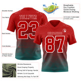 Custom Red Teal-White Authentic Fluid Wave Line Fade 7V7 Flag Football Jersey