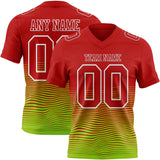 Custom Red Neon Green-White Authentic Fluid Wave Line Fade 7V7 Flag Football Jersey