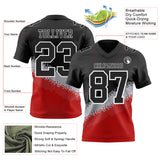 Custom Black Gray Red-White Authentic Geometric Gradient 7V7 Flag Football Jersey