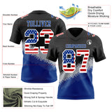 Custom Black USA Flag Gray Royal-White Authentic Geometric Gradient 7V7 Flag Football Jersey