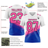 Custom White Pink Thunder Blue-Black Authentic Geometric Gradient 7V7 Flag Football Jersey