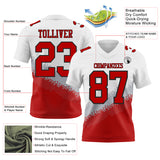 Custom White Red Gray-Black Authentic Geometric Gradient 7V7 Flag Football Jersey