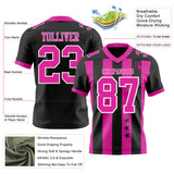 Custom Black Deep Pink-White Authentic Stars And Stripes 7V7 Flag Football Jersey