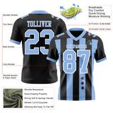 Custom Black Light Blue-White Authentic Stars And Stripes 7V7 Flag Football Jersey