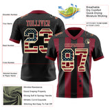 Custom Black Vintage USA Flag Crimson-Cream Authentic Stars And Stripes 7V7 Flag Football Jersey