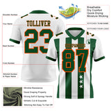 Custom White Green-Orange Authentic Stars And Stripes 7V7 Flag Football Jersey