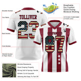 Custom White Vintage USA Flag Crimson-Black Authentic Stars And Stripes 7V7 Flag Football Jersey