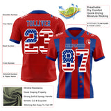 Custom Red USA Flag Royal-White Authentic Stars And Stripes 7V7 Flag Football Jersey