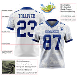 Custom White-Royal Authentic Abstract Fluid Line 3D Pattern 7V7 Flag Football Jersey