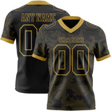 Custom Black-Old Gold Authentic Abstract Fluid Line 3D Pattern 7V7 Flag Football Jersey