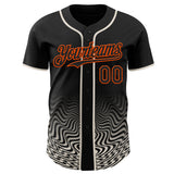 Custom Black Cream-Orange Fluid Wave Psychedelic Swirl Authentic Baseball Jersey