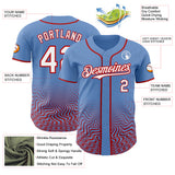 Custom Powder Blue White-Red Fluid Wave Psychedelic Swirl Authentic Baseball Jersey