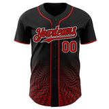 Custom Black Red-White Fluid Wave Psychedelic Swirl Authentic Baseball Jersey