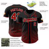 Custom Black Red-White Fluid Wave Psychedelic Swirl Authentic Baseball Jersey
