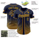 Custom Navy-Gold Fluid Wave Psychedelic Swirl Authentic Baseball Jersey
