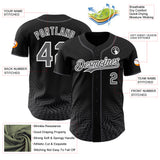 Custom Black Steel Gray-White Fluid Wave Psychedelic Swirl Authentic Baseball Jersey
