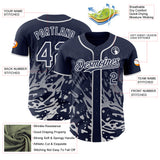 Custom Navy-White Fluid Liquid Wave Splatter Authentic Baseball Jersey