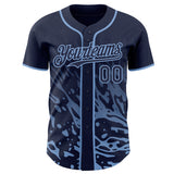 Custom Navy-Light Blue Fluid Liquid Wave Splatter Authentic Baseball Jersey