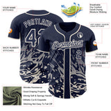 Custom Navy-Cream Fluid Liquid Wave Splatter Authentic Baseball Jersey