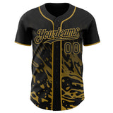 Custom Black-Old Gold Fluid Liquid Wave Splatter Authentic Baseball Jersey