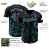 Custom Black Teal-Pink Fluid Liquid Wave Splatter Authentic Baseball Jersey