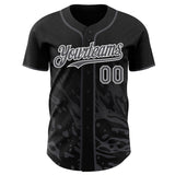 Custom Black Steel Gray-White Fluid Liquid Wave Splatter Authentic Baseball Jersey