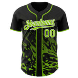 Custom Black Neon Green-White Fluid Liquid Wave Splatter Authentic Baseball Jersey