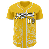 Custom Yellow White-Black Fluid Liquid Wave Splatter Authentic Baseball Jersey