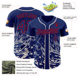 Custom Royal Cream-Red Fluid Liquid Wave Splatter Authentic Baseball Jersey