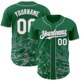 Custom Kelly Green White-Gray Fluid Liquid Wave Splatter Authentic Baseball Jersey