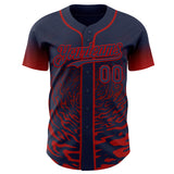Custom Navy-Red Fluid Wave Splatter Gradient Authentic Baseball Jersey