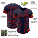 Custom Navy-Red Fluid Wave Splatter Gradient Authentic Baseball Jersey