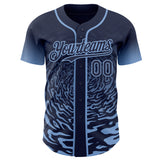Custom Navy-Light Blue Fluid Wave Splatter Gradient Authentic Baseball Jersey