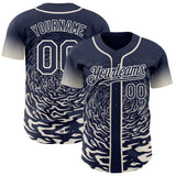 Custom Navy-Cream Fluid Wave Splatter Gradient Authentic Baseball Jersey