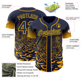 Custom Navy-Gold Fluid Wave Splatter Gradient Authentic Baseball Jersey
