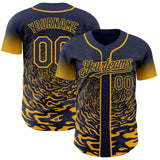 Custom Navy-Gold Fluid Wave Splatter Gradient Authentic Baseball Jersey