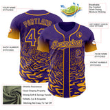 Custom Purple-Gold Fluid Wave Splatter Gradient Authentic Baseball Jersey