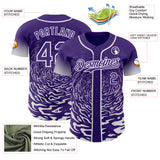 Custom Purple-White Fluid Wave Splatter Gradient Authentic Baseball Jersey
