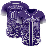 Custom Purple-White Fluid Wave Splatter Gradient Authentic Baseball Jersey