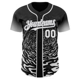 Custom Black White-Gray Fluid Wave Splatter Gradient Authentic Baseball Jersey