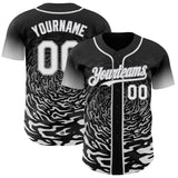 Custom Black White-Gray Fluid Wave Splatter Gradient Authentic Baseball Jersey
