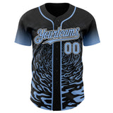 Custom Black Light Blue-White Fluid Wave Splatter Gradient Authentic Baseball Jersey