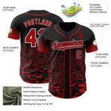Custom Black Red-White Fluid Wave Splatter Gradient Authentic Baseball Jersey