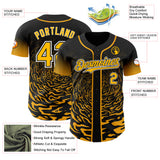 Custom Black Gold-White Fluid Wave Splatter Gradient Authentic Baseball Jersey