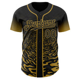 Custom Black-Old Gold Fluid Wave Splatter Gradient Authentic Baseball Jersey