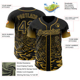 Custom Black-Old Gold Fluid Wave Splatter Gradient Authentic Baseball Jersey