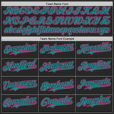 Custom Black Teal-Pink Fluid Wave Splatter Gradient Authentic Baseball Jersey