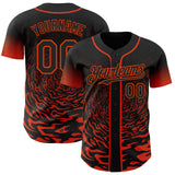 Custom Black-Orange Fluid Wave Splatter Gradient Authentic Baseball Jersey