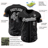 Custom Black Steel Gray-White Fluid Wave Splatter Gradient Authentic Baseball Jersey